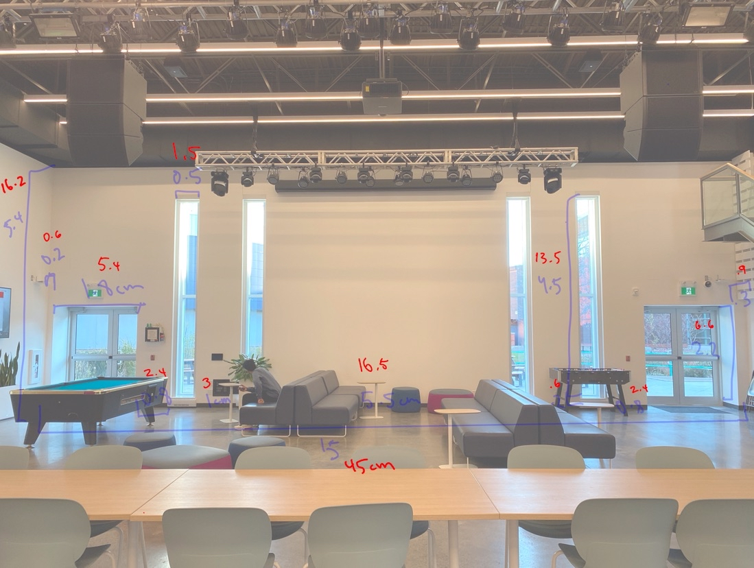 Using a ruler, I measure the main structural elements of the Marquee from the photograph, then converted those measurements to upscale their size for the actual cardboard model. The model is 45cm wide, 16.2cm tall and 26.3cm deep.