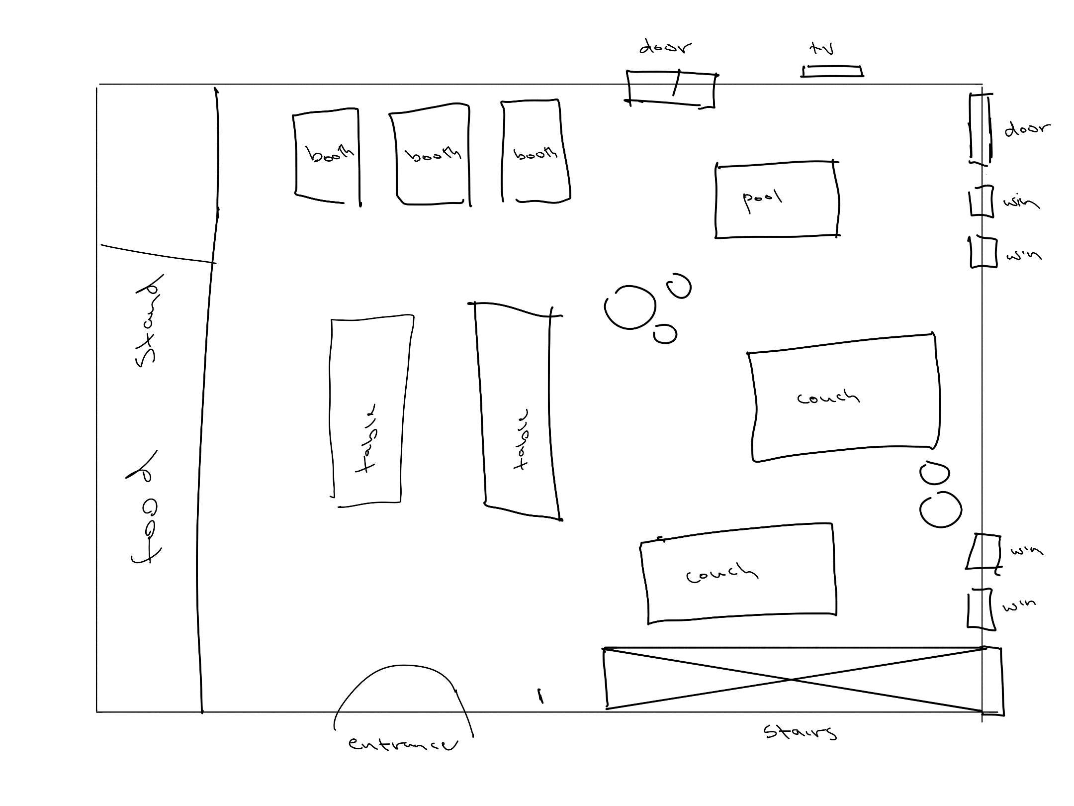 Sketching a diagram of the layout of the Marquee.